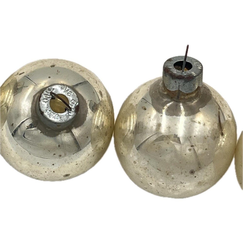 Vintage Set of 6 Silver Mercury Glass Christmas Ornaments USA 2/15 Stamped Cap - Picture 2 of 6